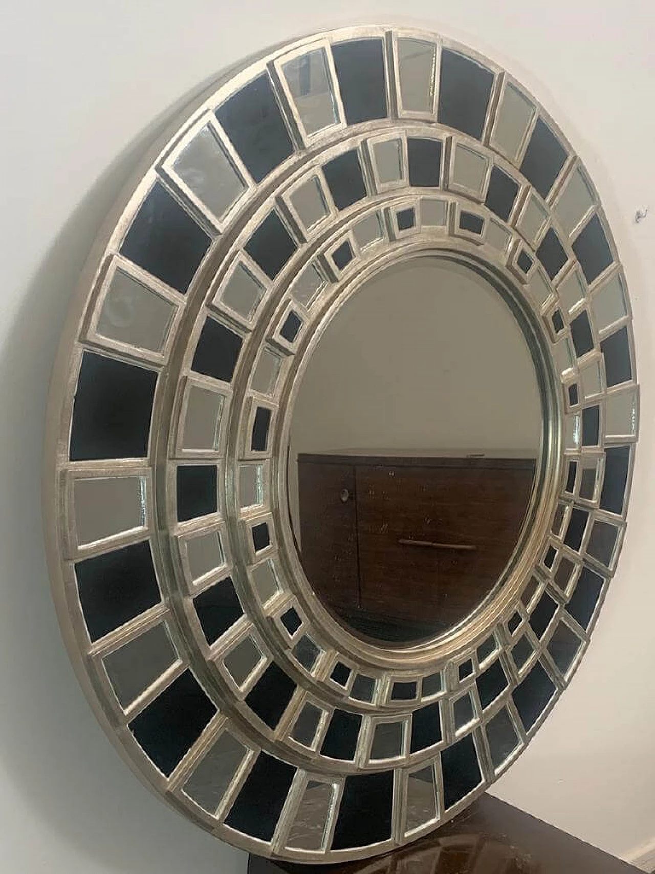 Glass and silver wood wall mirror by Lam Lee Group, 1990s 3