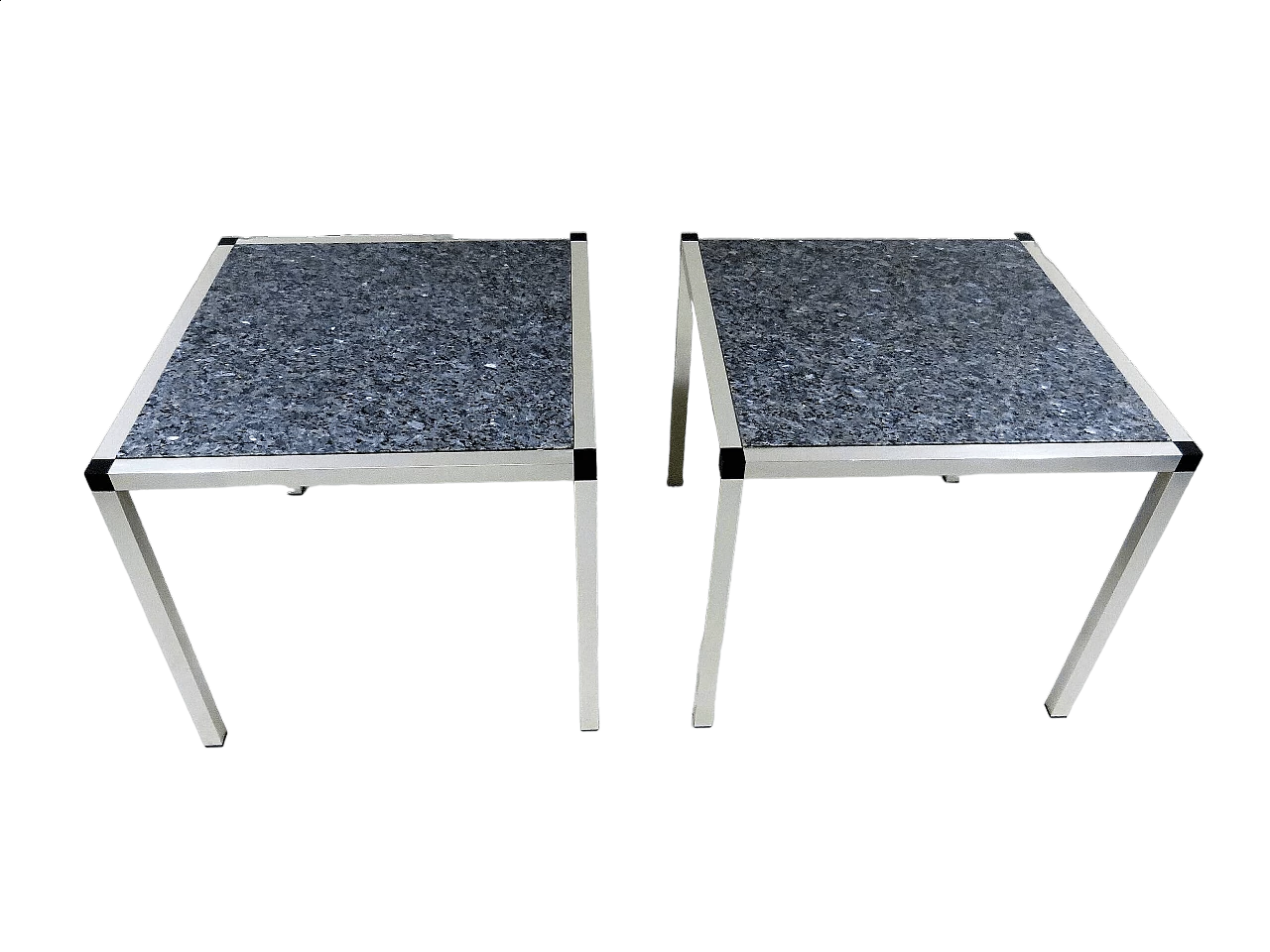 Pair of coffee tables with stainless steel frame and granite top, 1980s 9