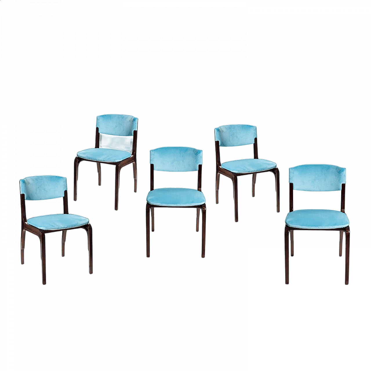 5 Blue velvet chairs by Gianfranco Frattini for Cantieri Carugati, 1960s 1116528