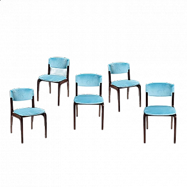 5 Sedie in velluto blu di Gianfranco Frattini per Cantieri Carugati, anni '60