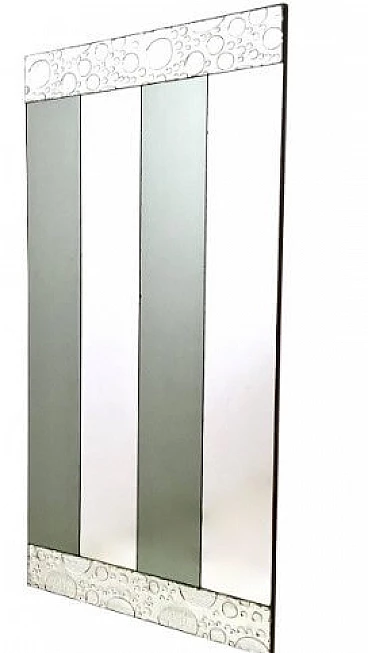 Specchio in faggio e vetro bicolore a strisce verticali, anni '70