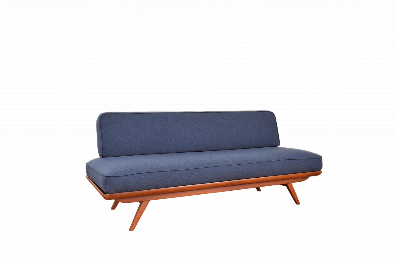 Mid-Century dormeuse in beech and graphite blue fabric, 1960s 21