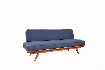 Mid-Century dormeuse in beech and graphite blue fabric, 1960s