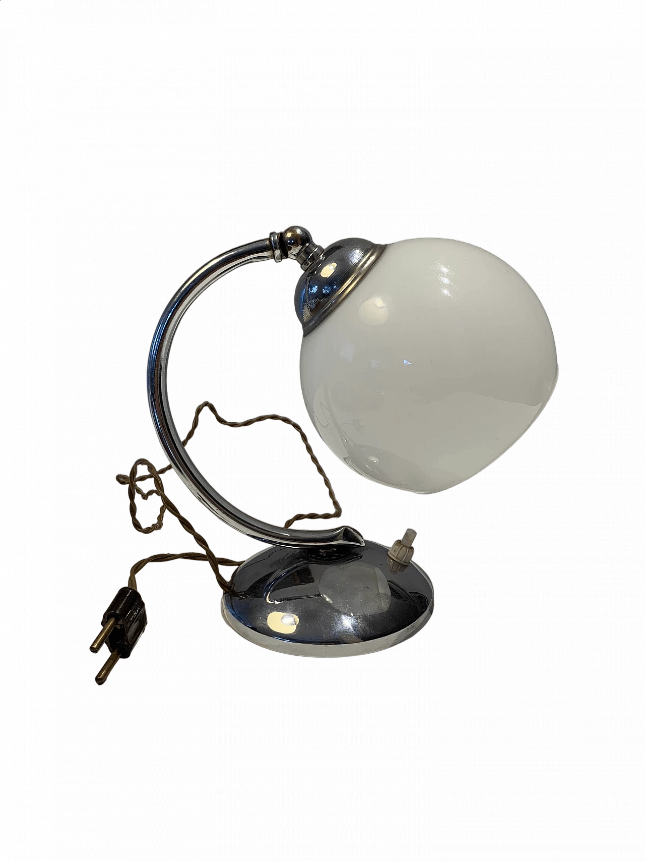 Abat-jour orientabile in metallo e vetro opalino, anni ‘30 4