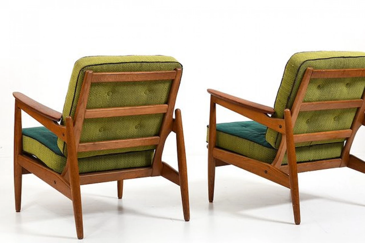 Pair of Danish oak, teak and fabric armchairs, 1950s 4