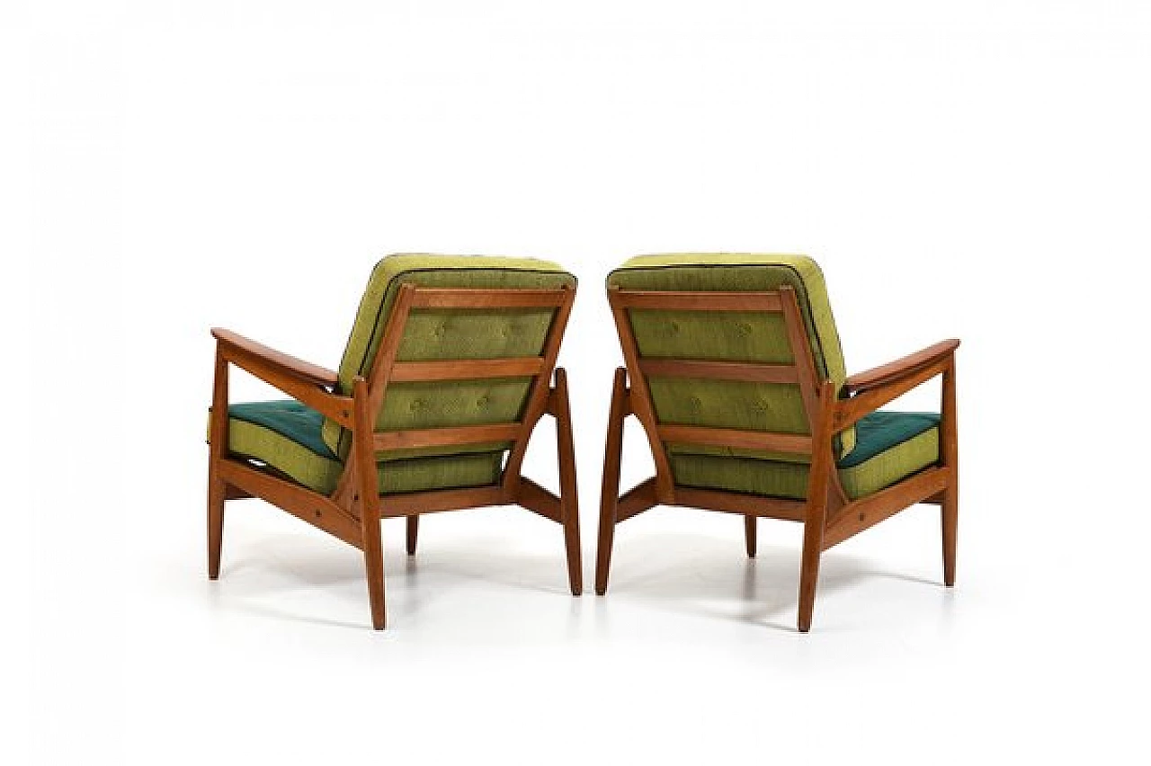 Pair of Danish oak, teak and fabric armchairs, 1950s 5
