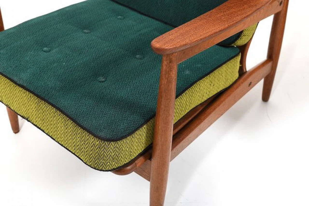 Pair of Danish oak, teak and fabric armchairs, 1950s 10