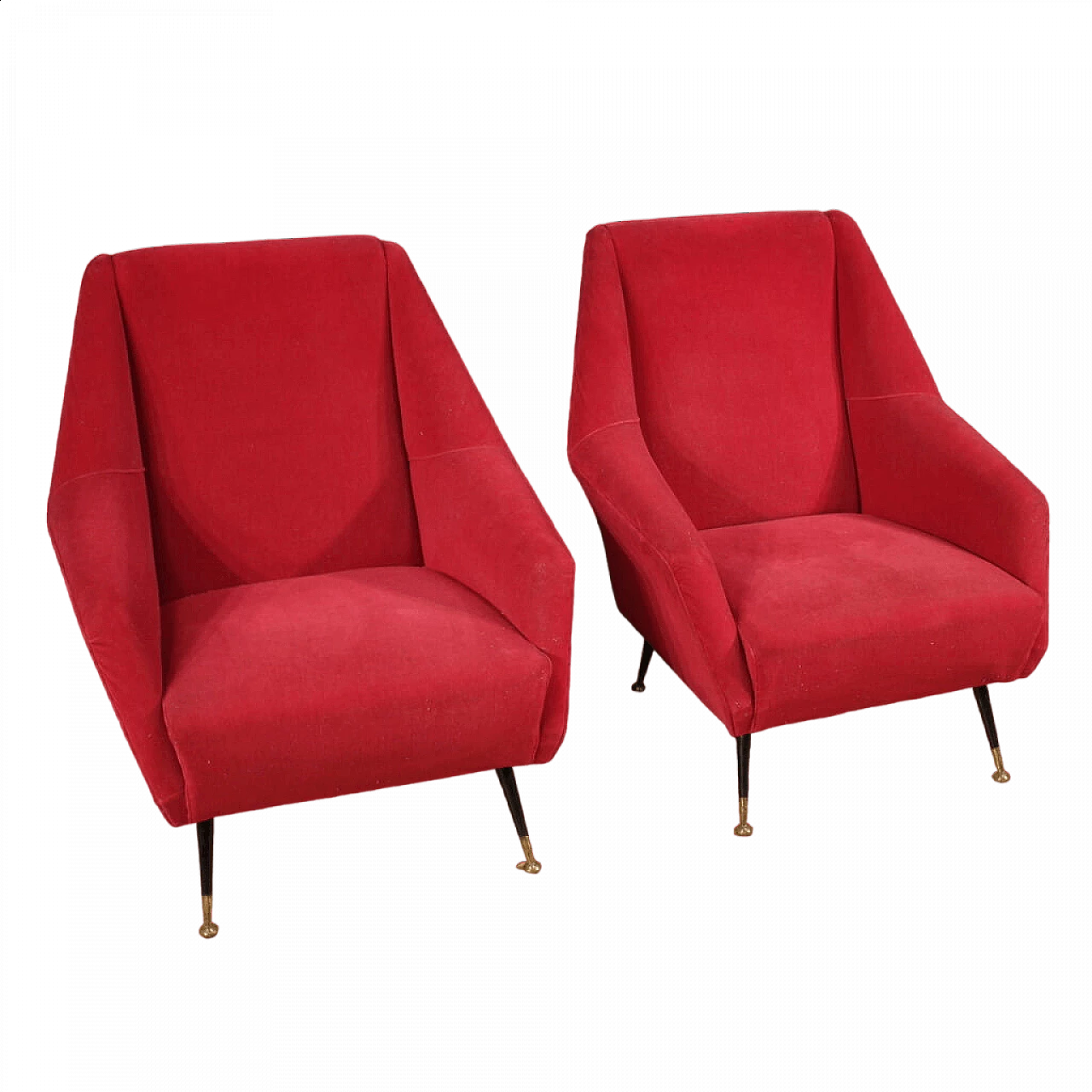Pair of metal and red velvet armchairs, 1960s 14