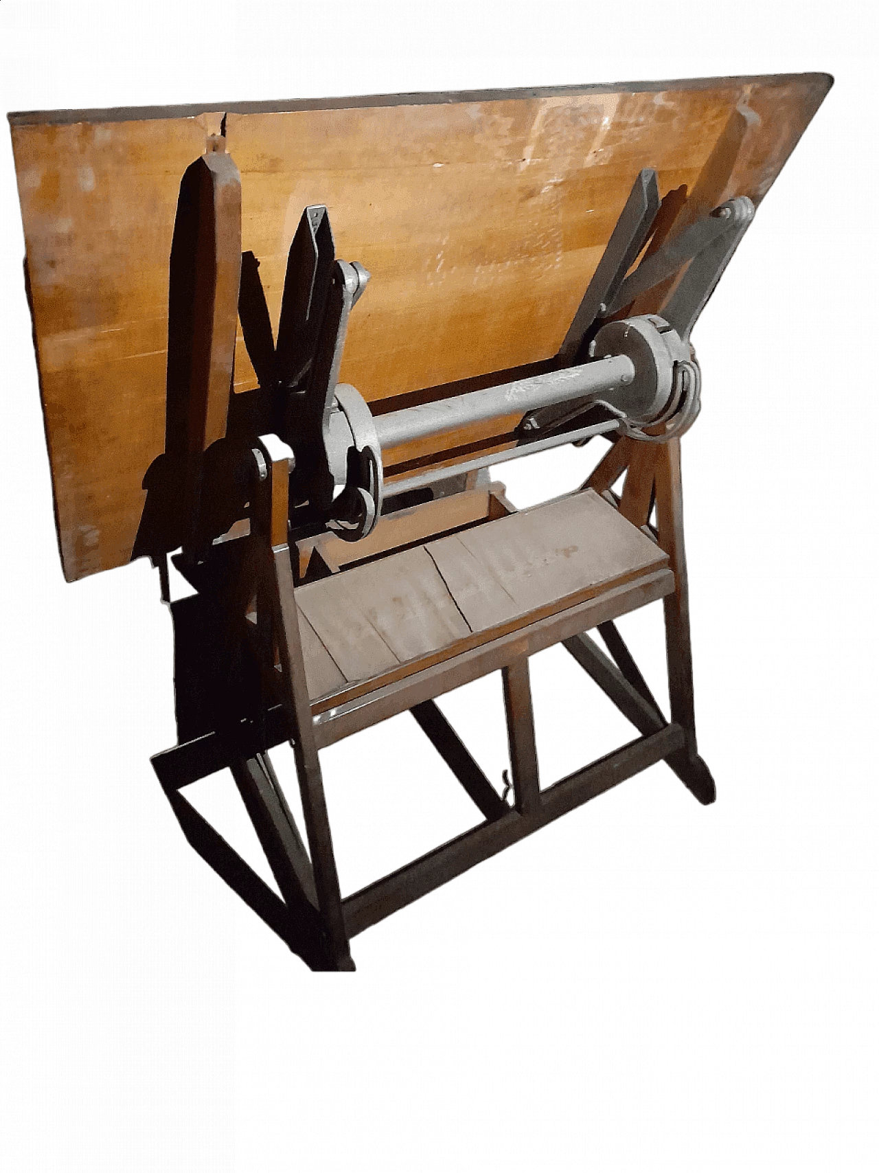 Tecnigrafo in legno con ingranaggi in ferro, inizio '900 5