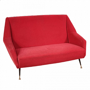 Metal and red velvet sofa, 1960s