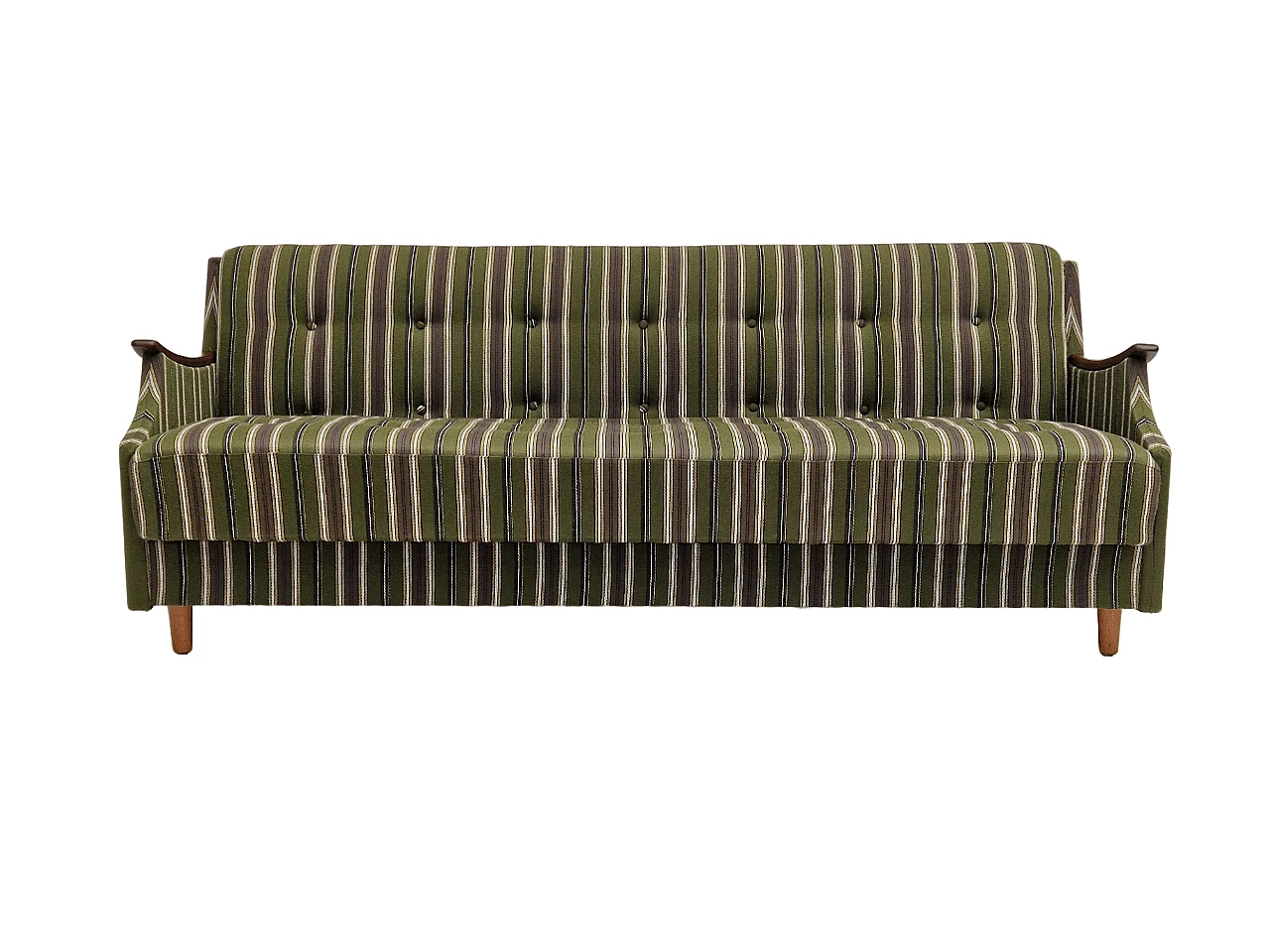 Divano letto pieghevole danese in teak, faggio e tessuto a righe