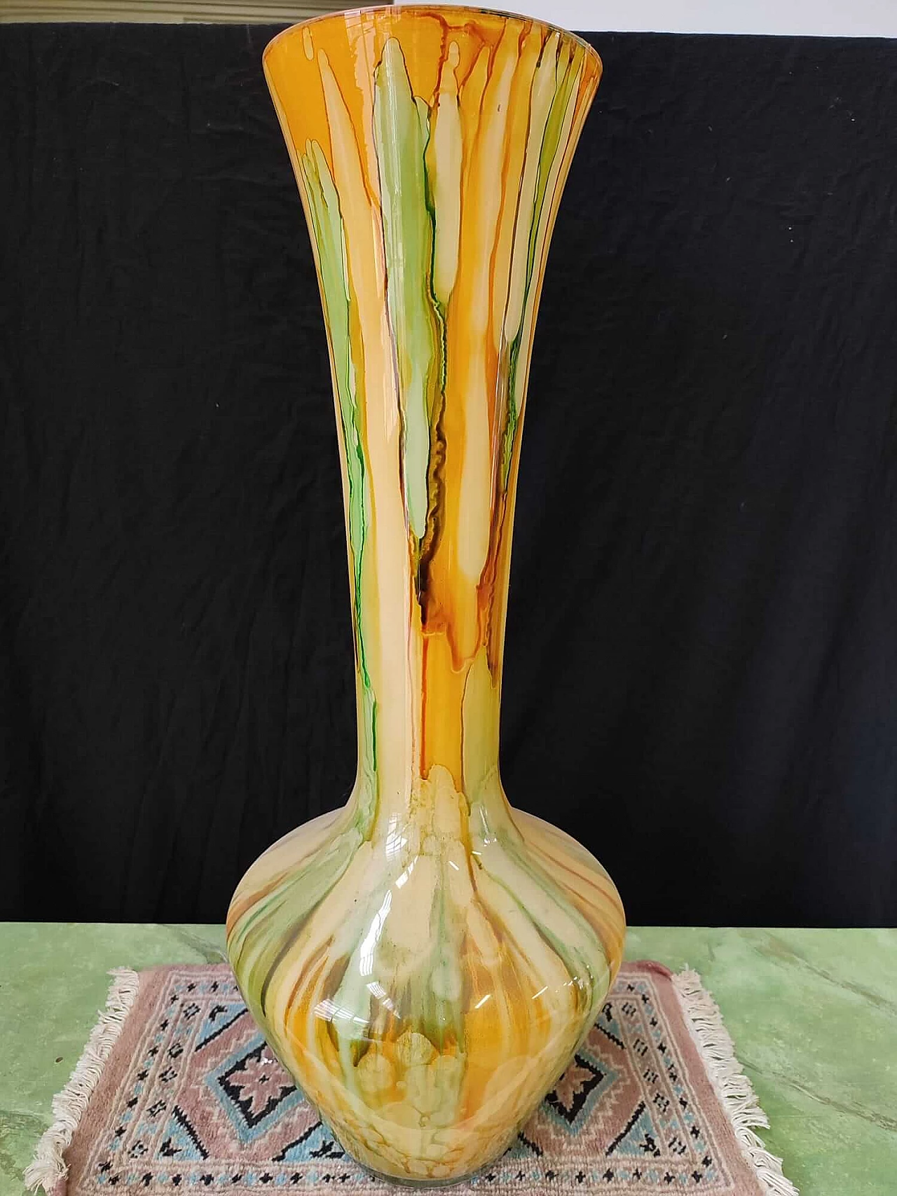 Glass vase with yellow and green streaks, 1970s 1