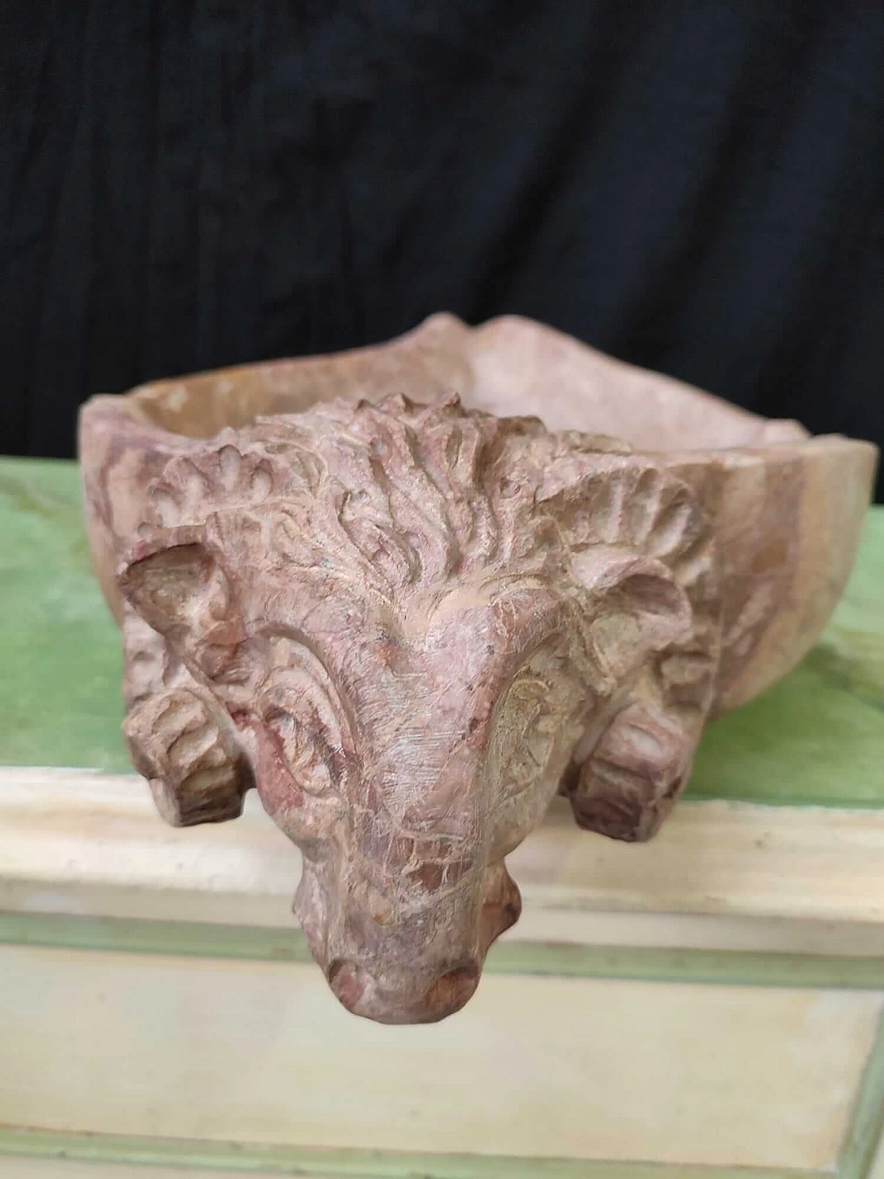 Breccia Pernice zoomorphic stoup with ram's head 4