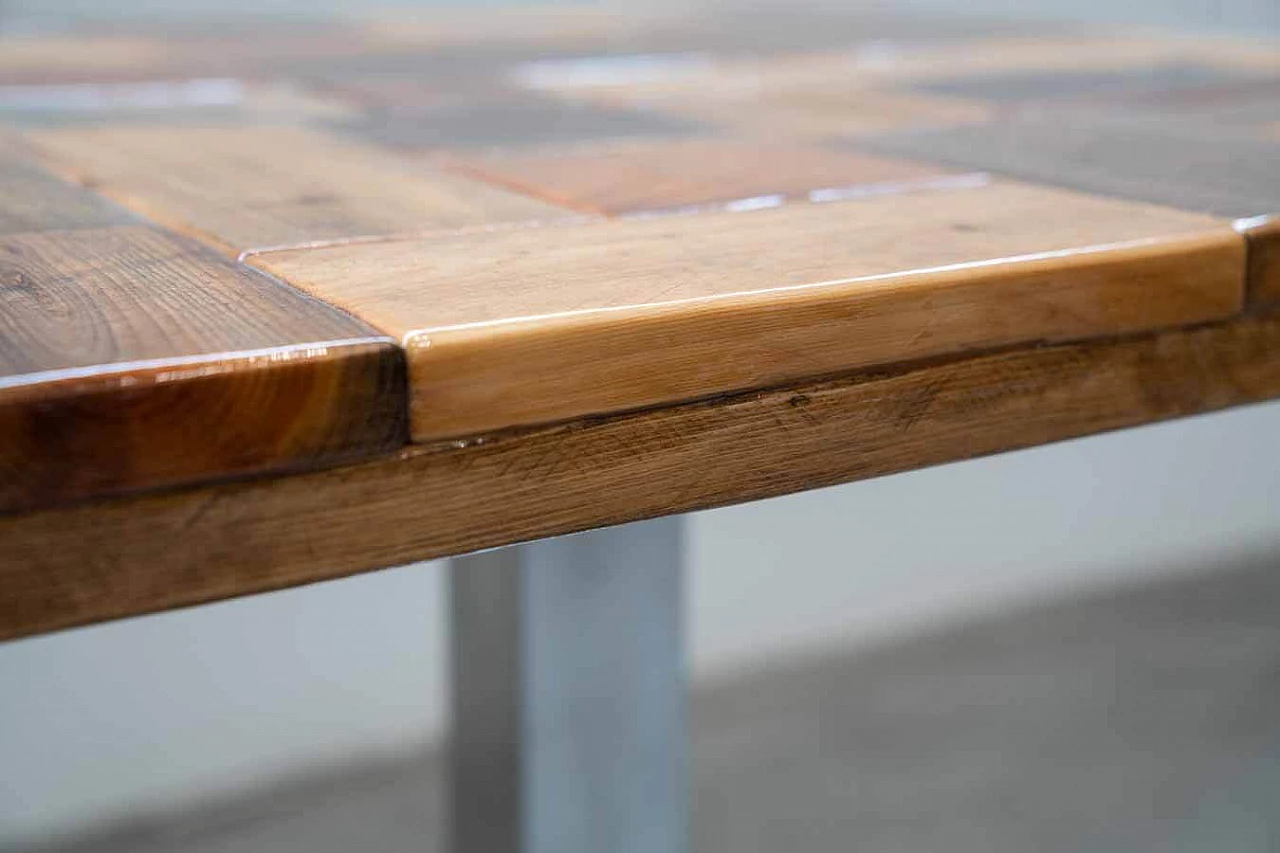 Tavolo quadrato in alluminio, ferro e abete, anni 2000 4