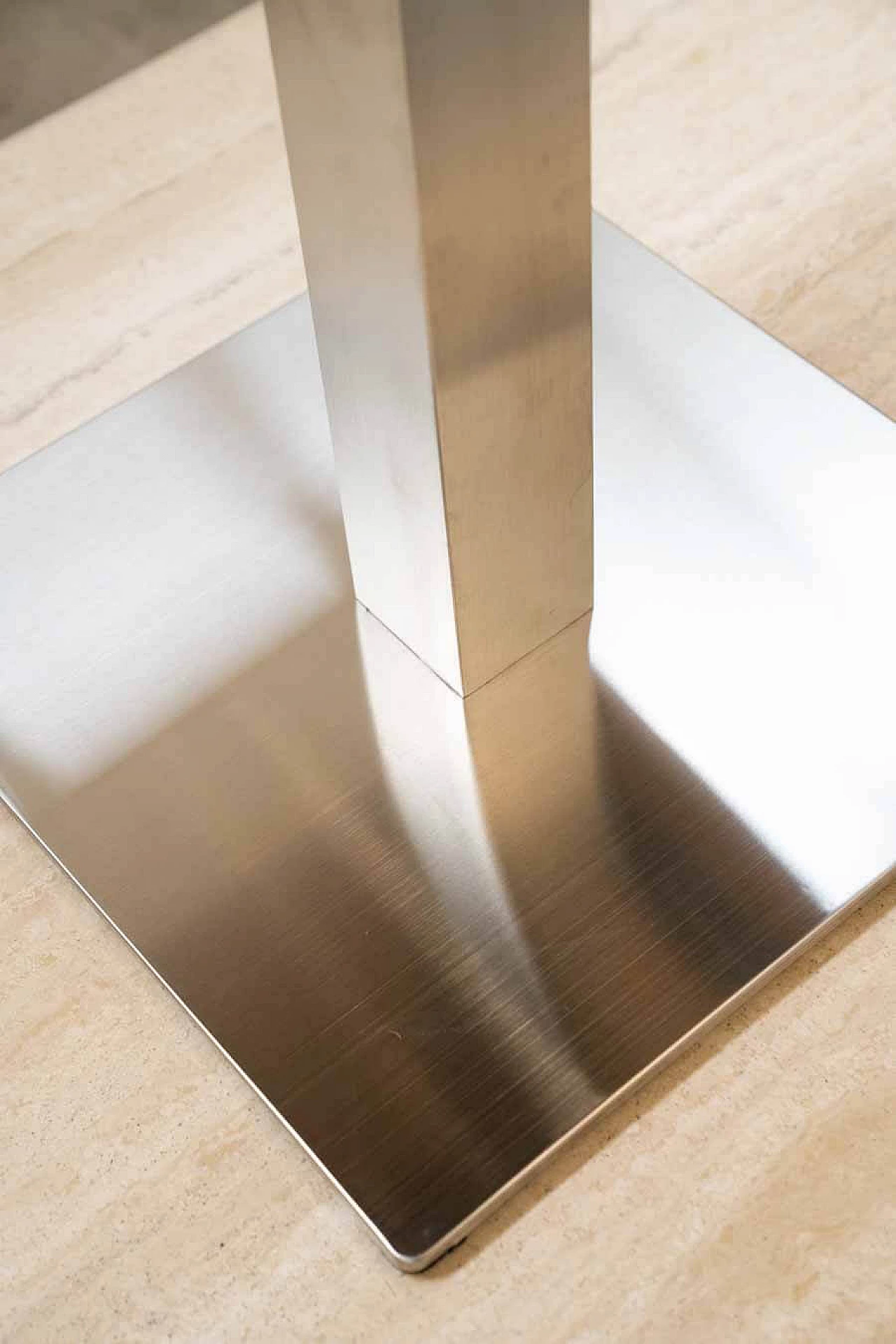 Square aluminum, iron and spruce table, 2000s 9