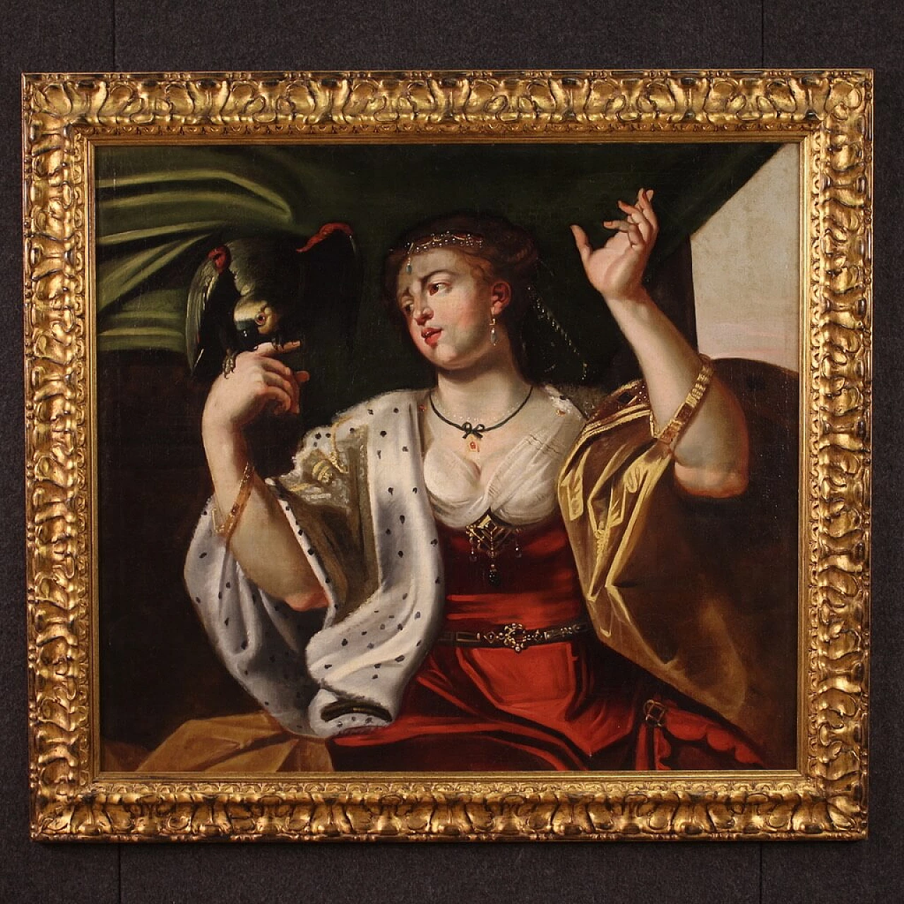 Lady with parrot, oil painting on canvas, second half of the 18th century 1