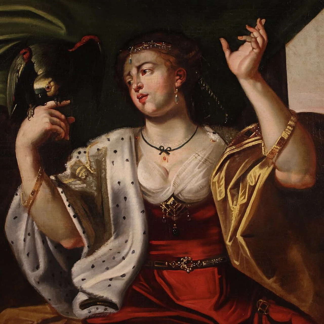 Lady with parrot, oil painting on canvas, second half of the 18th century 2