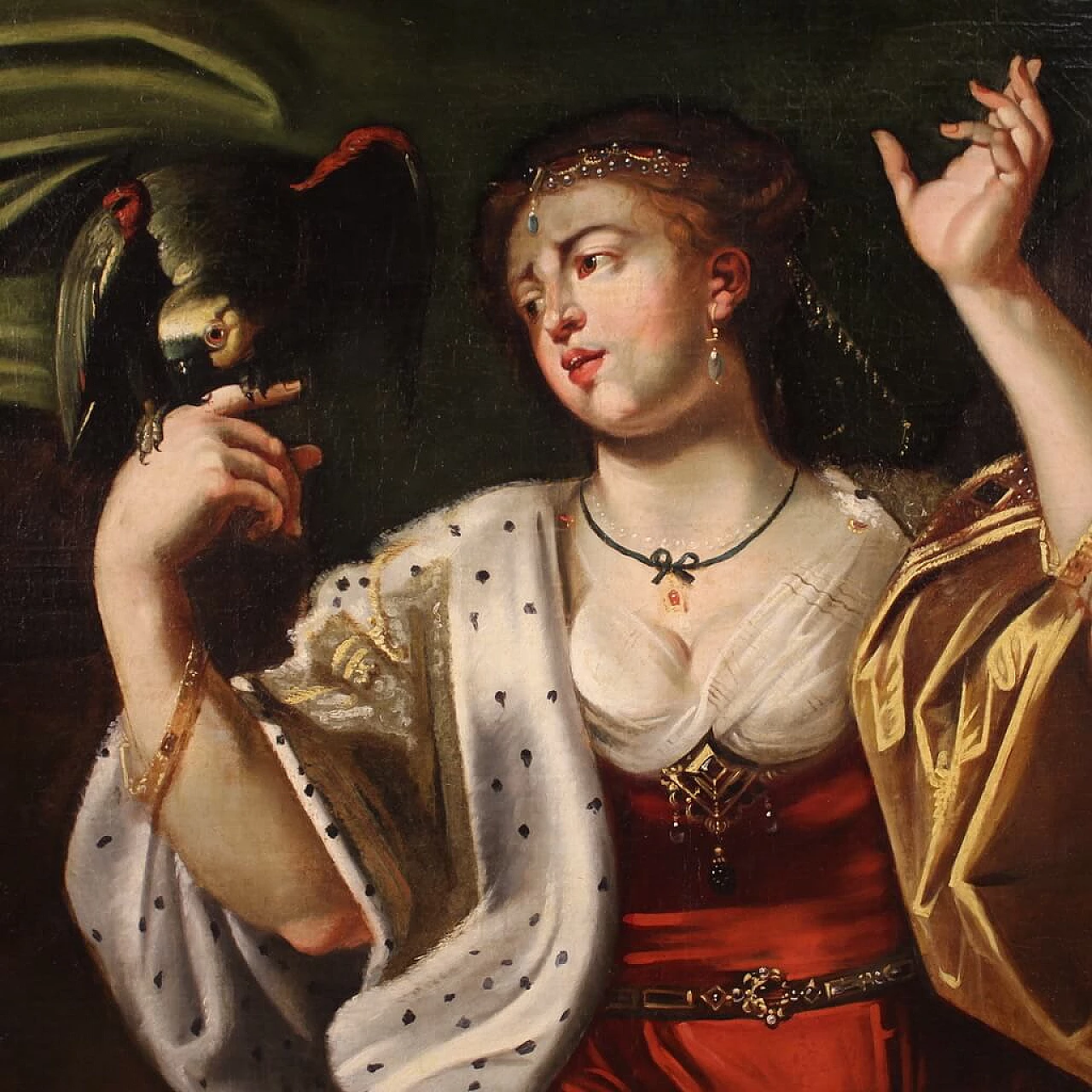 Lady with parrot, oil painting on canvas, second half of the 18th century 4