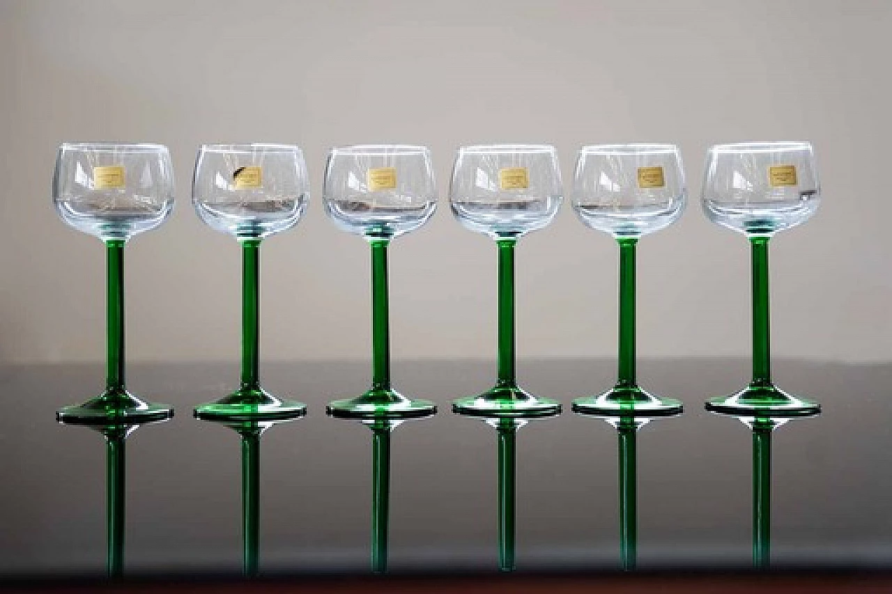 6 Bicchieri in vetro trasparente e verde di Luminarc, anni '70 1