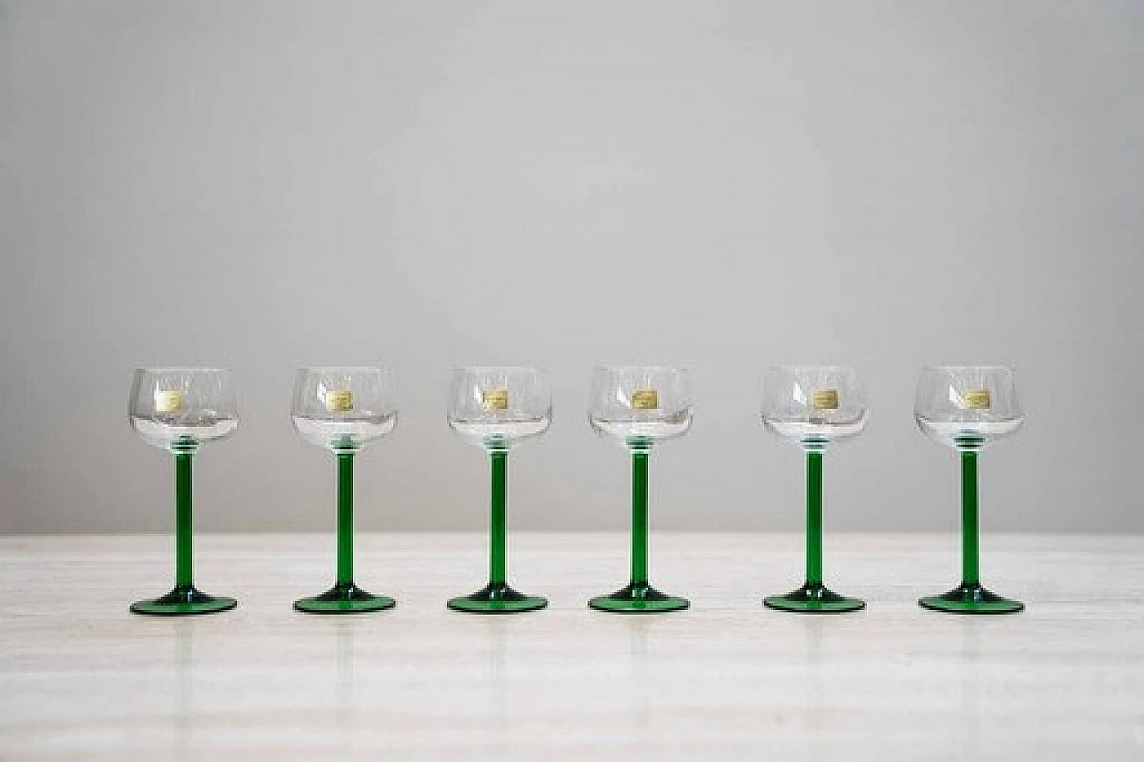 6 Bicchieri in vetro trasparente e verde di Luminarc, anni '70 3