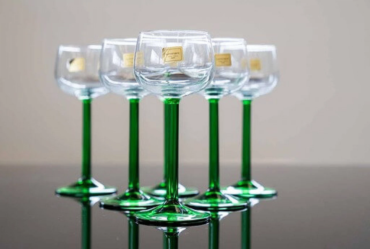 6 Bicchieri in vetro trasparente e verde di Luminarc, anni '70 5