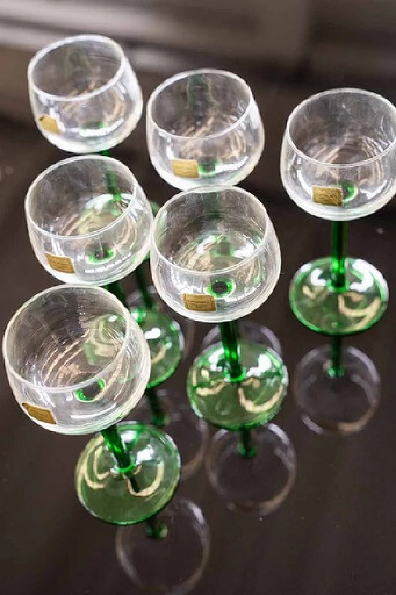 6 Bicchieri in vetro trasparente e verde di Luminarc, anni '70 6