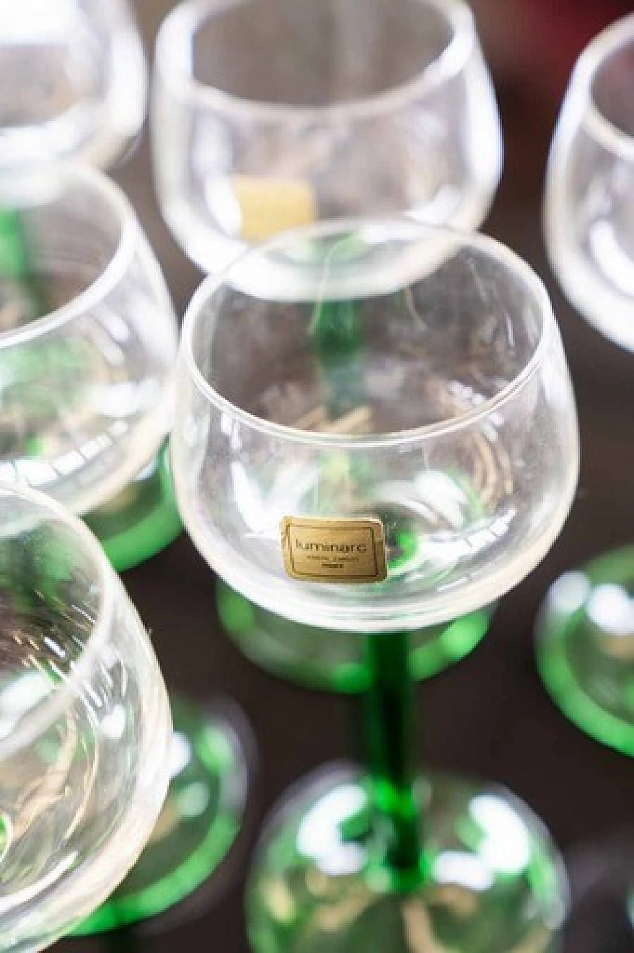 6 Bicchieri in vetro trasparente e verde di Luminarc, anni '70 8