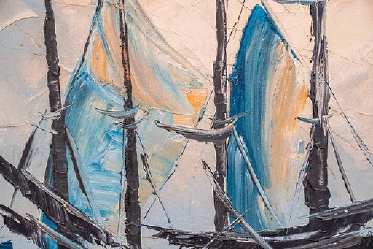 3 Dipinti ad acrilico su tela di barche a vela, anni 2000 6