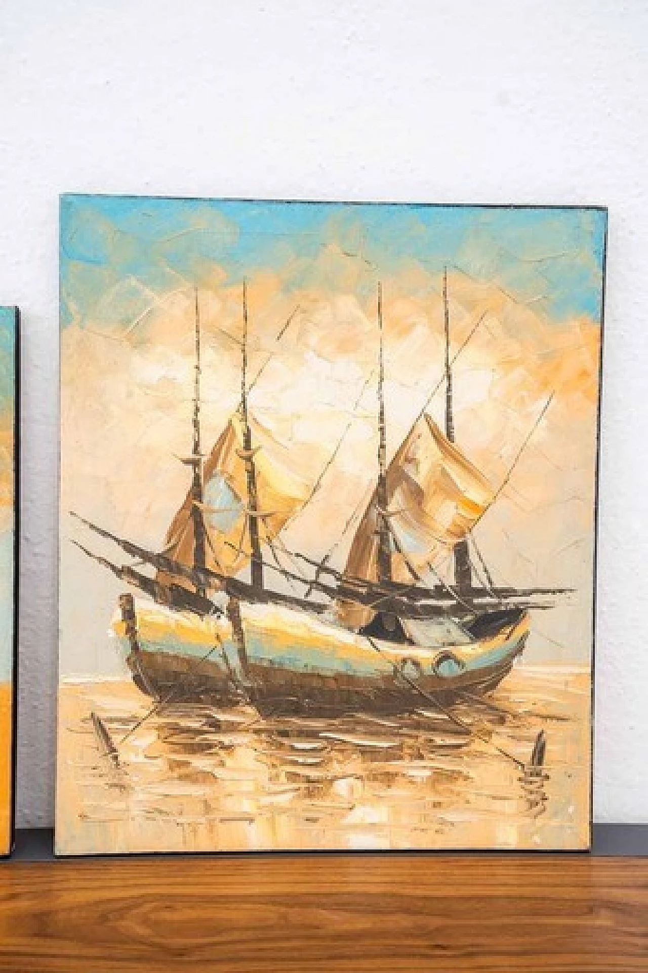 3 Dipinti ad acrilico su tela di barche a vela, anni 2000 15
