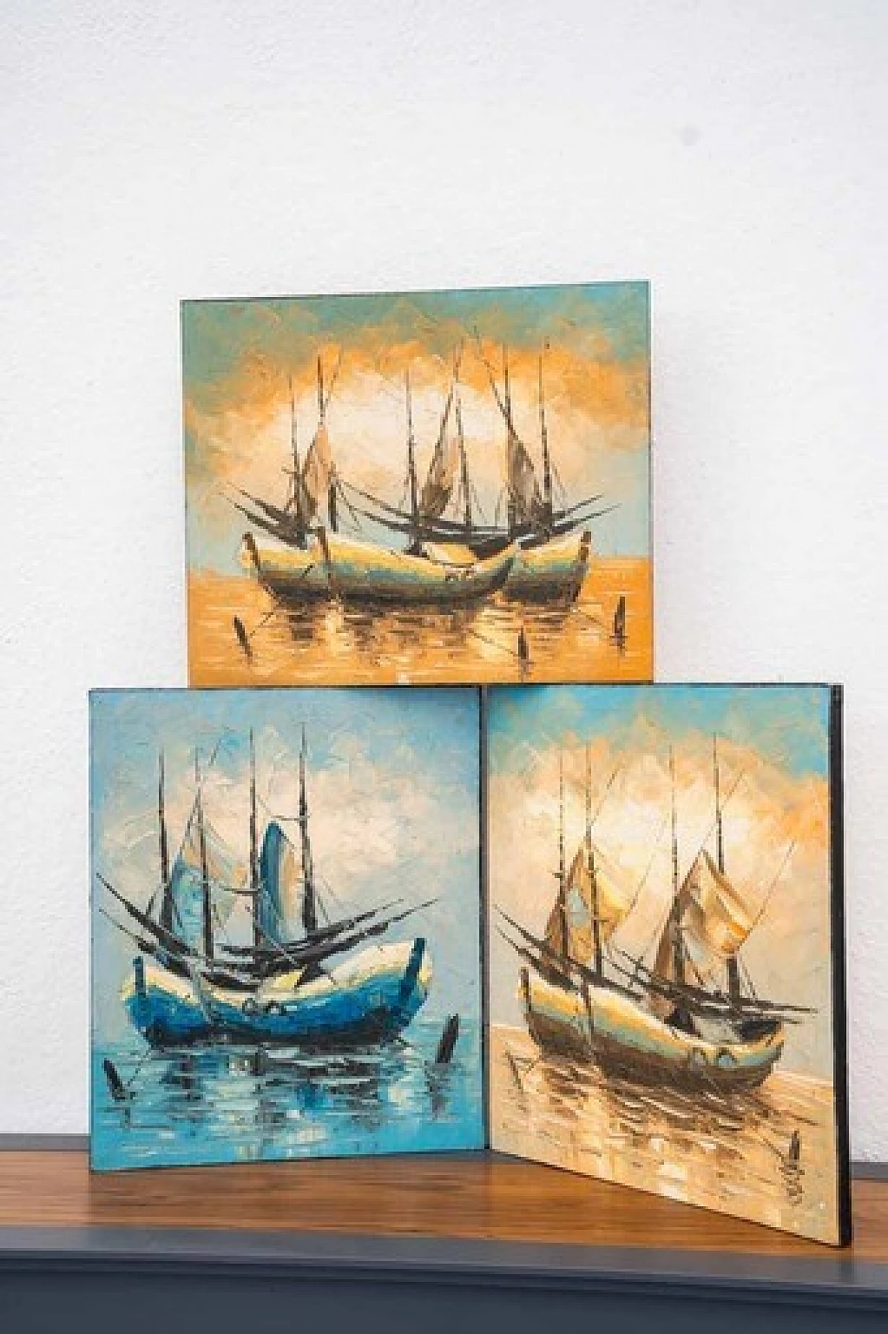3 Dipinti ad acrilico su tela di barche a vela, anni 2000 18