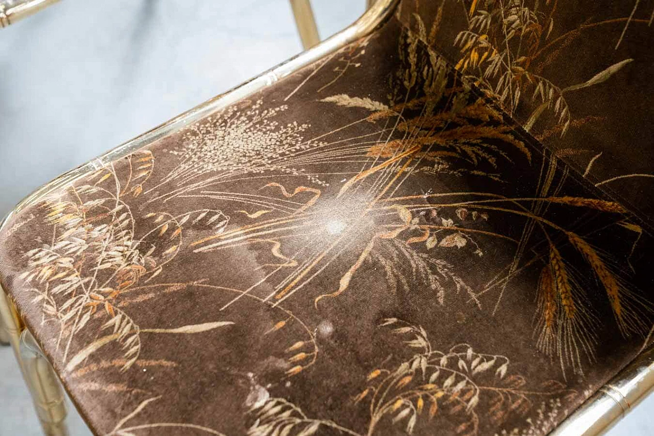 4 Chairs and table in gilded iron, glass and floral fabric, 1970s 2