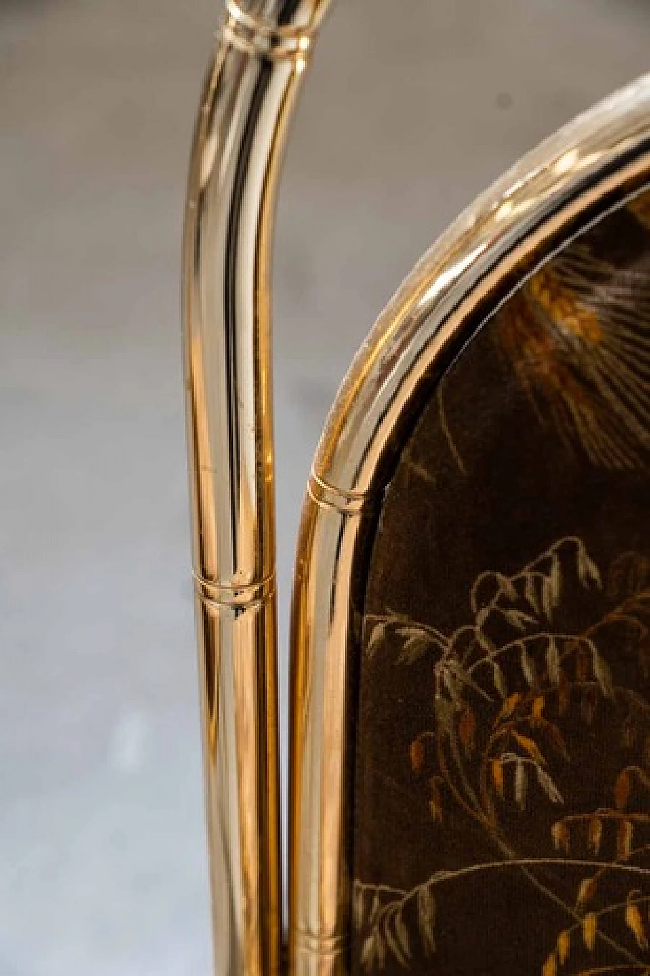 4 Chairs and table in gilded iron, glass and floral fabric, 1970s 4