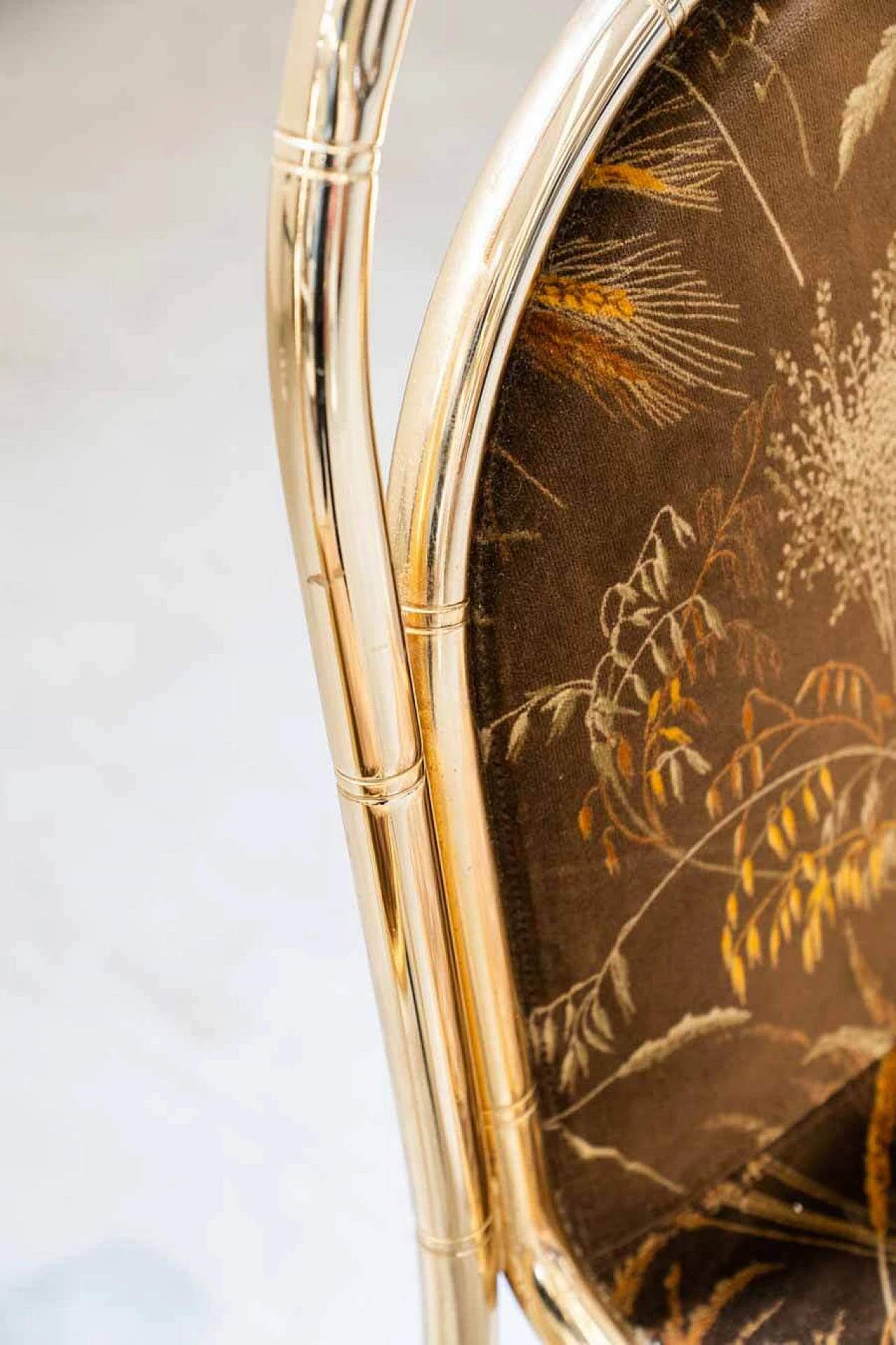 4 Chairs and table in gilded iron, glass and floral fabric, 1970s 6