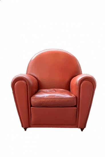 Red leather Vanity Fair armchair by Frau, 1990s