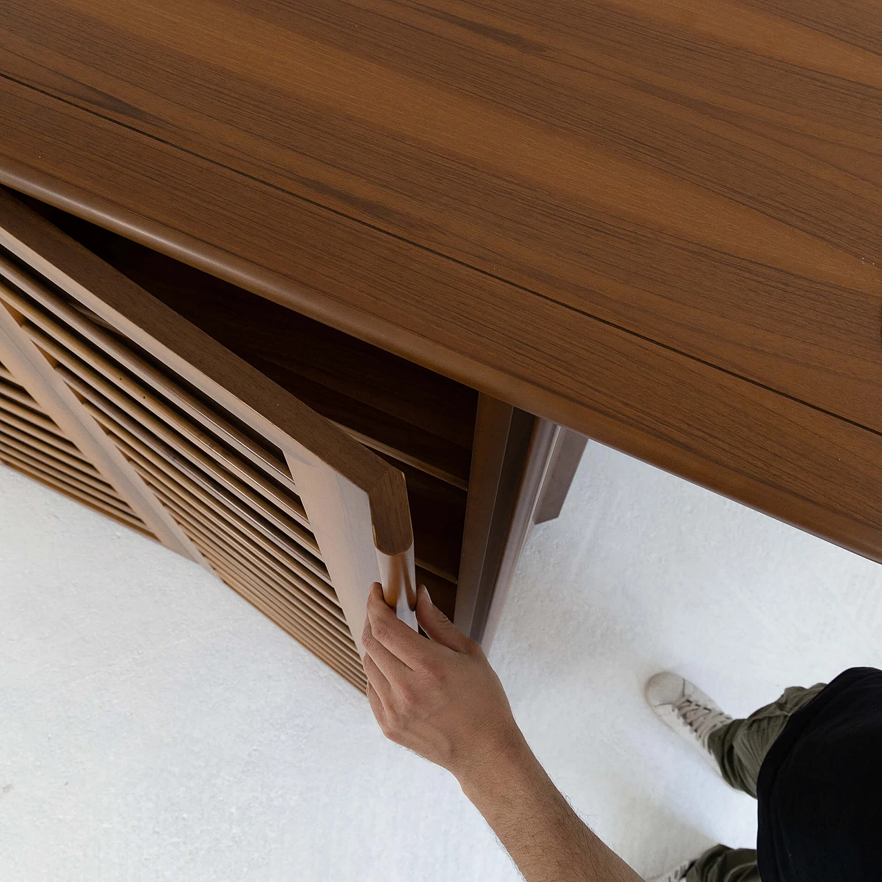 Walnut high sideboard with doors, 1970s 12