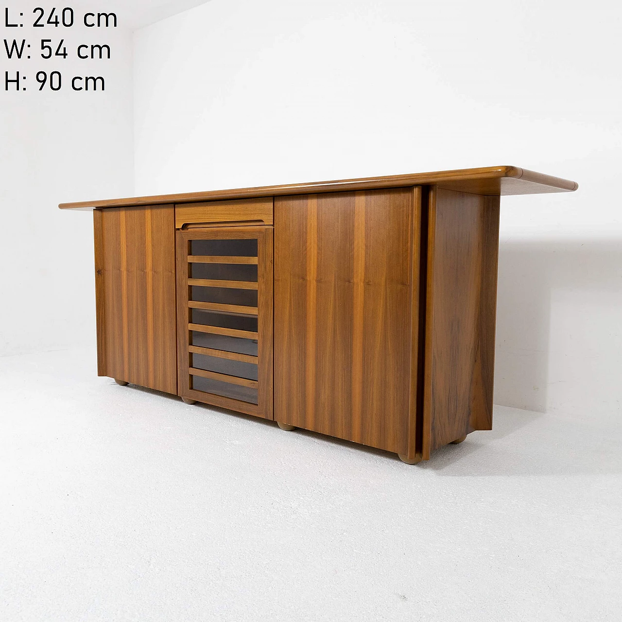 Low walnut sideboard with glass doors, 1970s 9