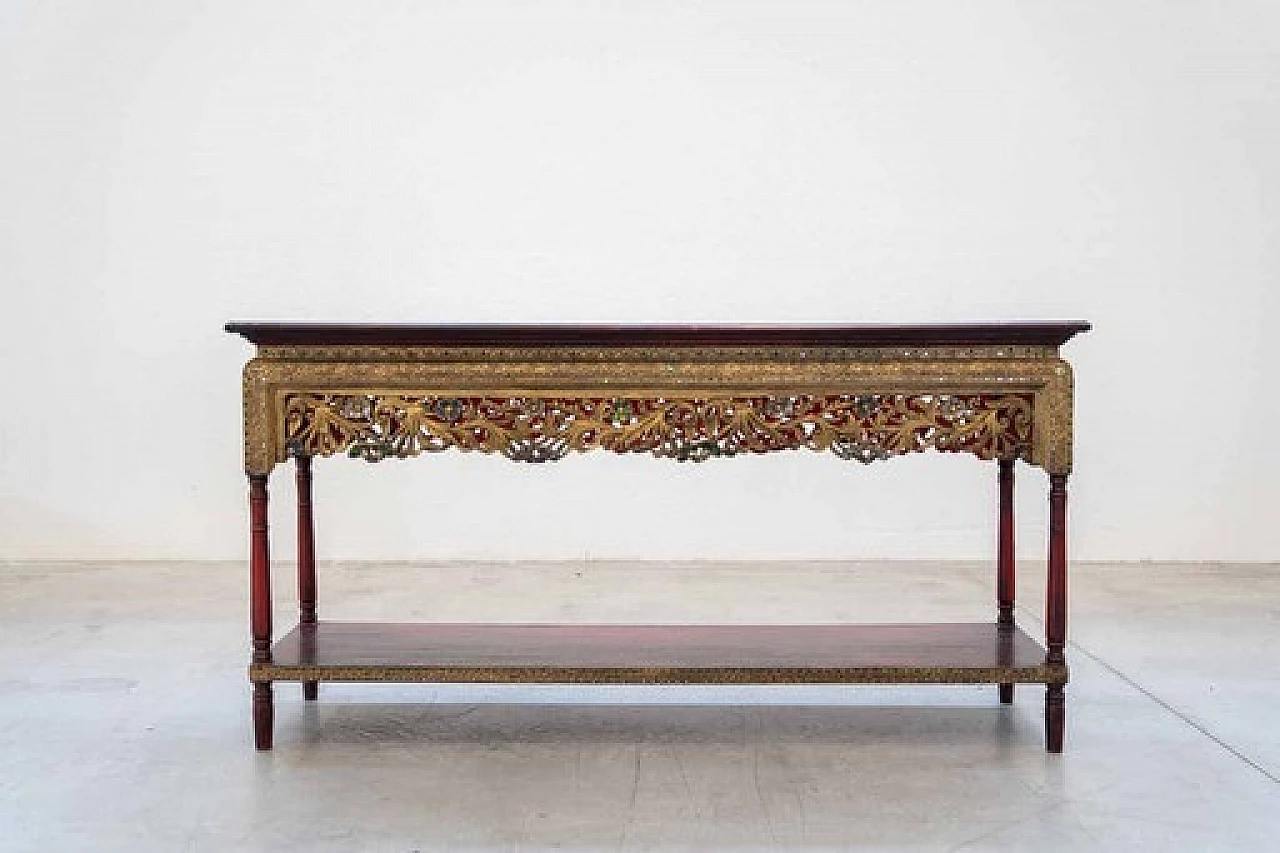 Eastern beech, ash and brass-plated sheet metal console, 1990s 1