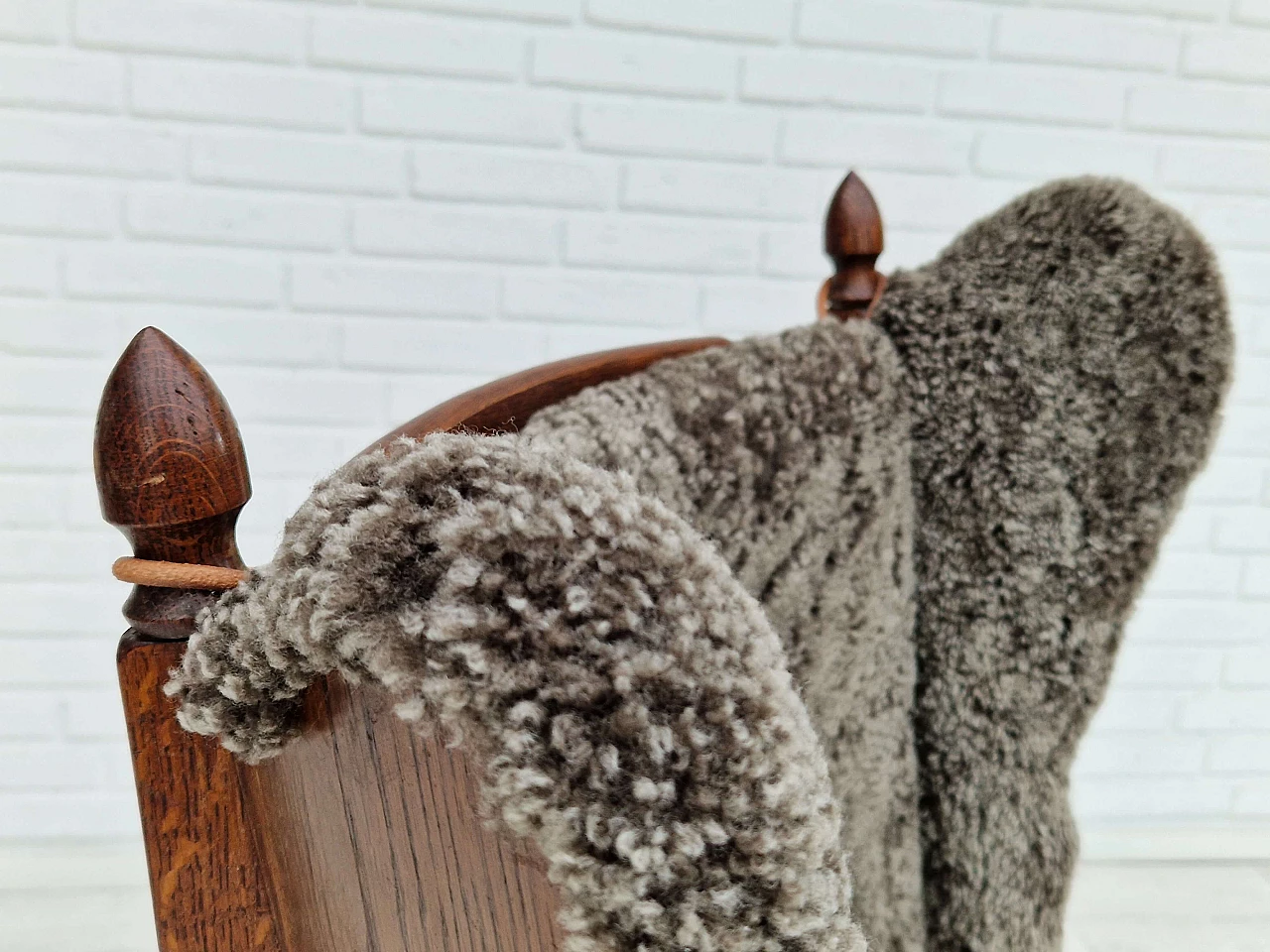 Danish oak and sheepskin armchair by Regan Århus, 1960s 1