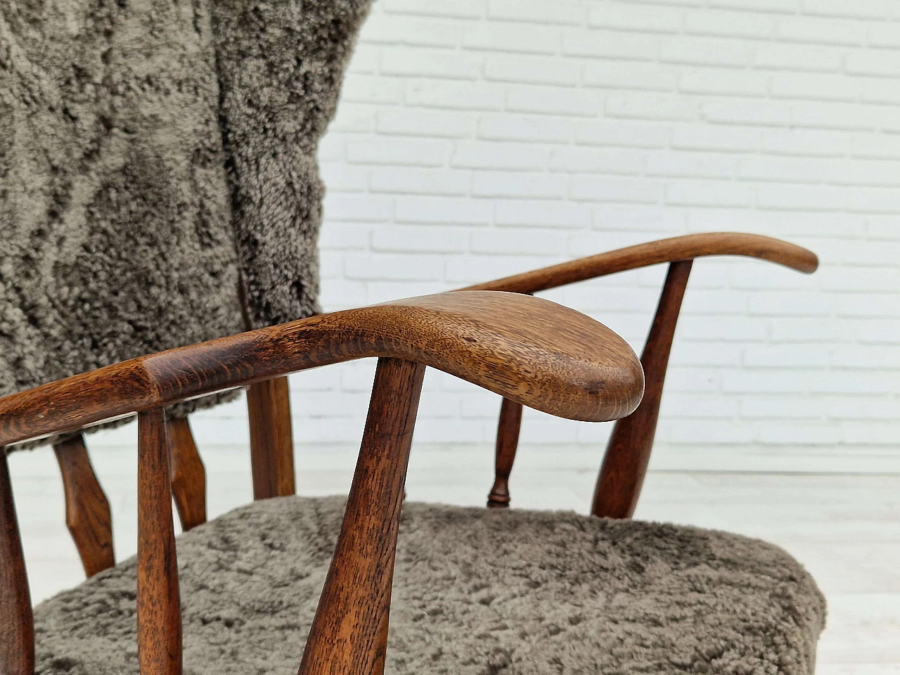 Danish oak and sheepskin armchair by Regan Århus, 1960s 4