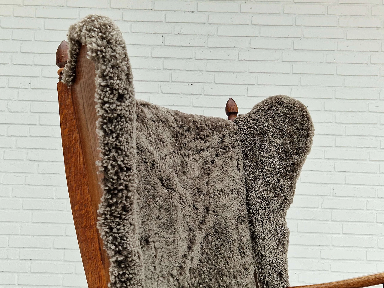 Danish oak and sheepskin armchair by Regan Århus, 1960s 5