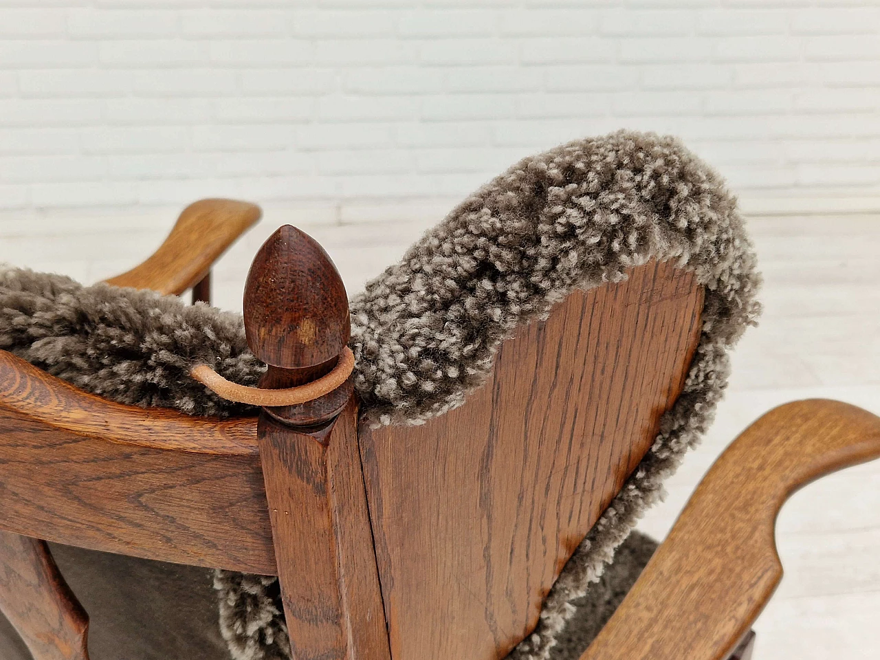 Danish oak and sheepskin armchair by Regan Århus, 1960s 7