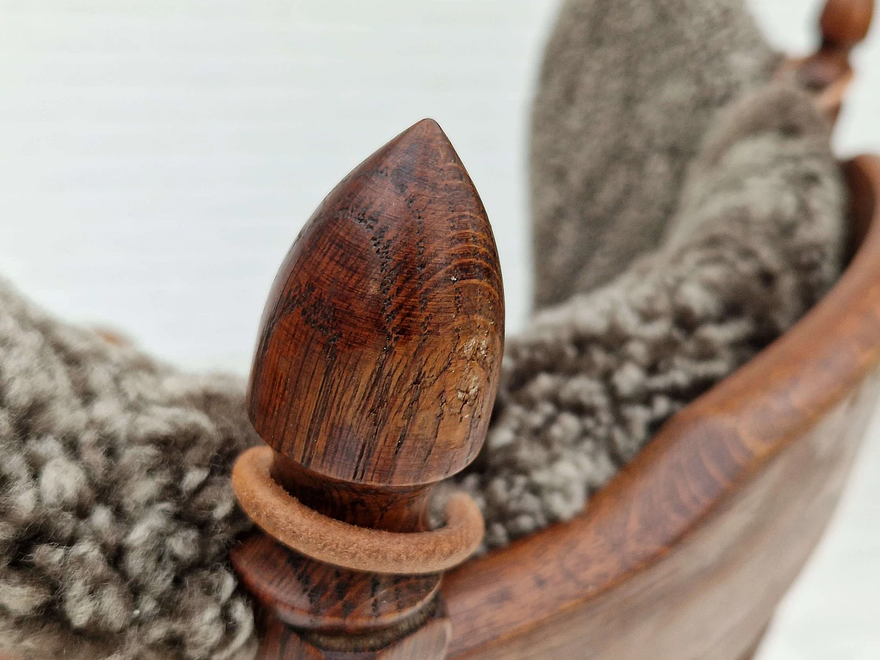 Danish oak and sheepskin armchair by Regan Århus, 1960s 10