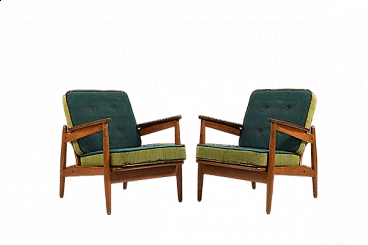 Pair of Danish oak, teak and fabric armchairs, 1950s