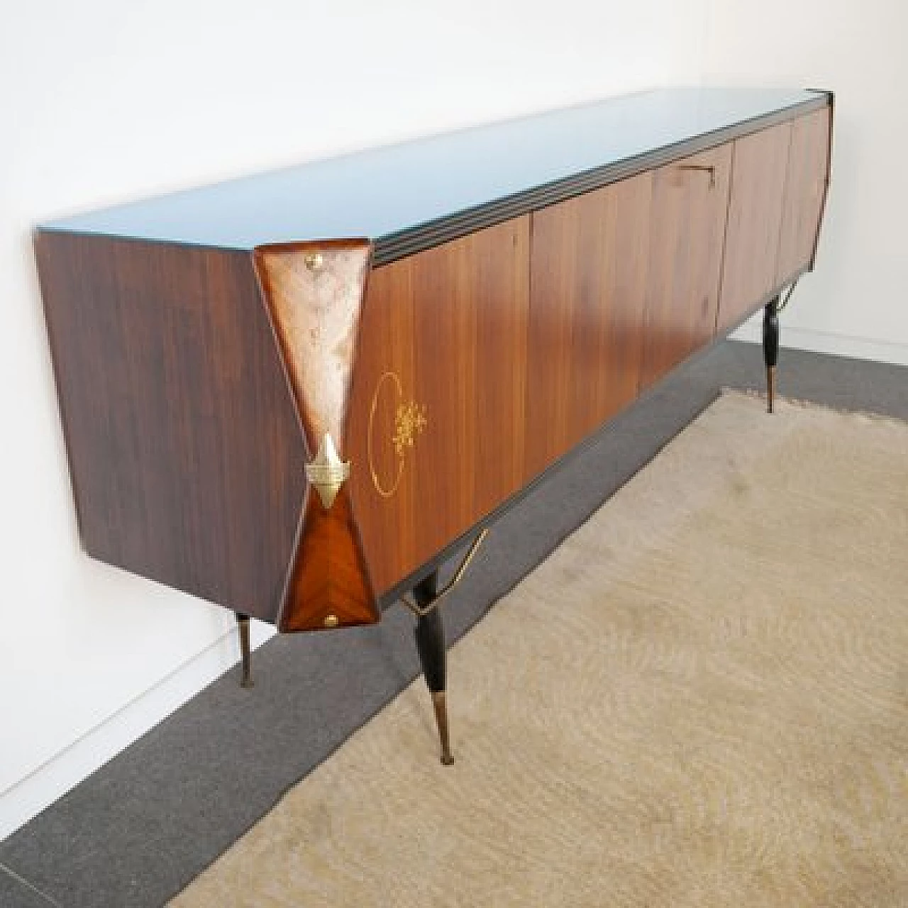 Three-door sideboard in rosewood with central locking, 1950s 9