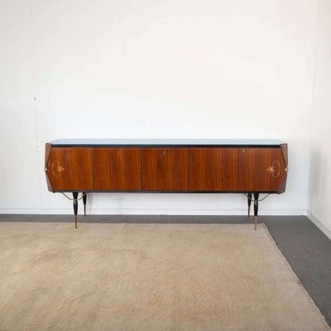 Three-door sideboard in rosewood with central locking, 1950s 11