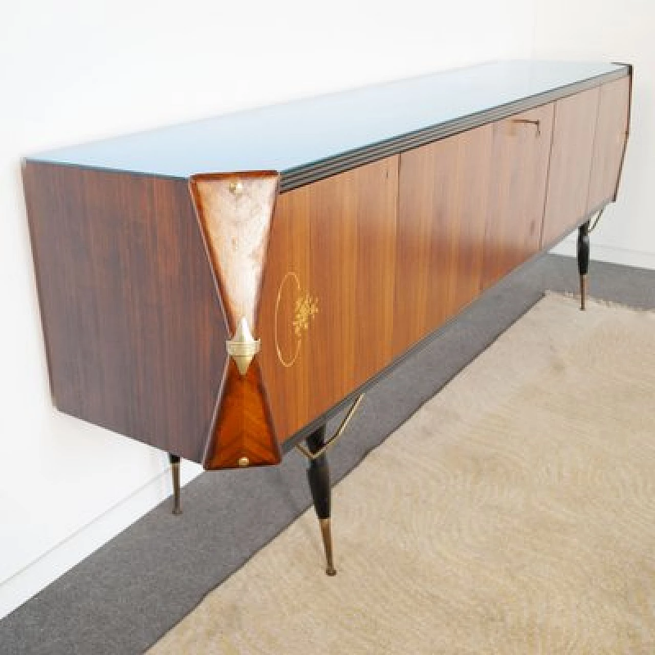 Three-door sideboard in rosewood with central locking, 1950s 13