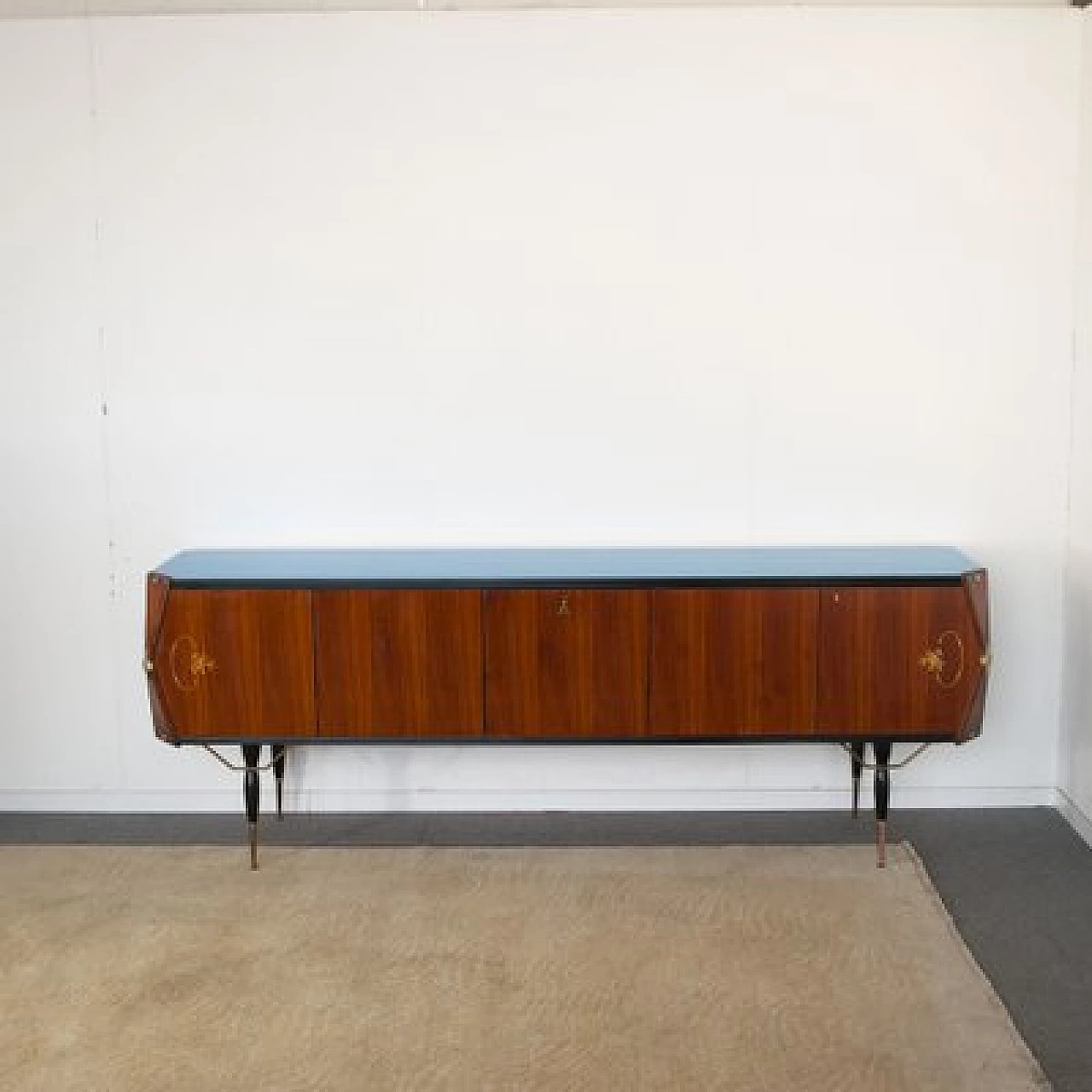 Three-door sideboard in rosewood with central locking, 1950s 15