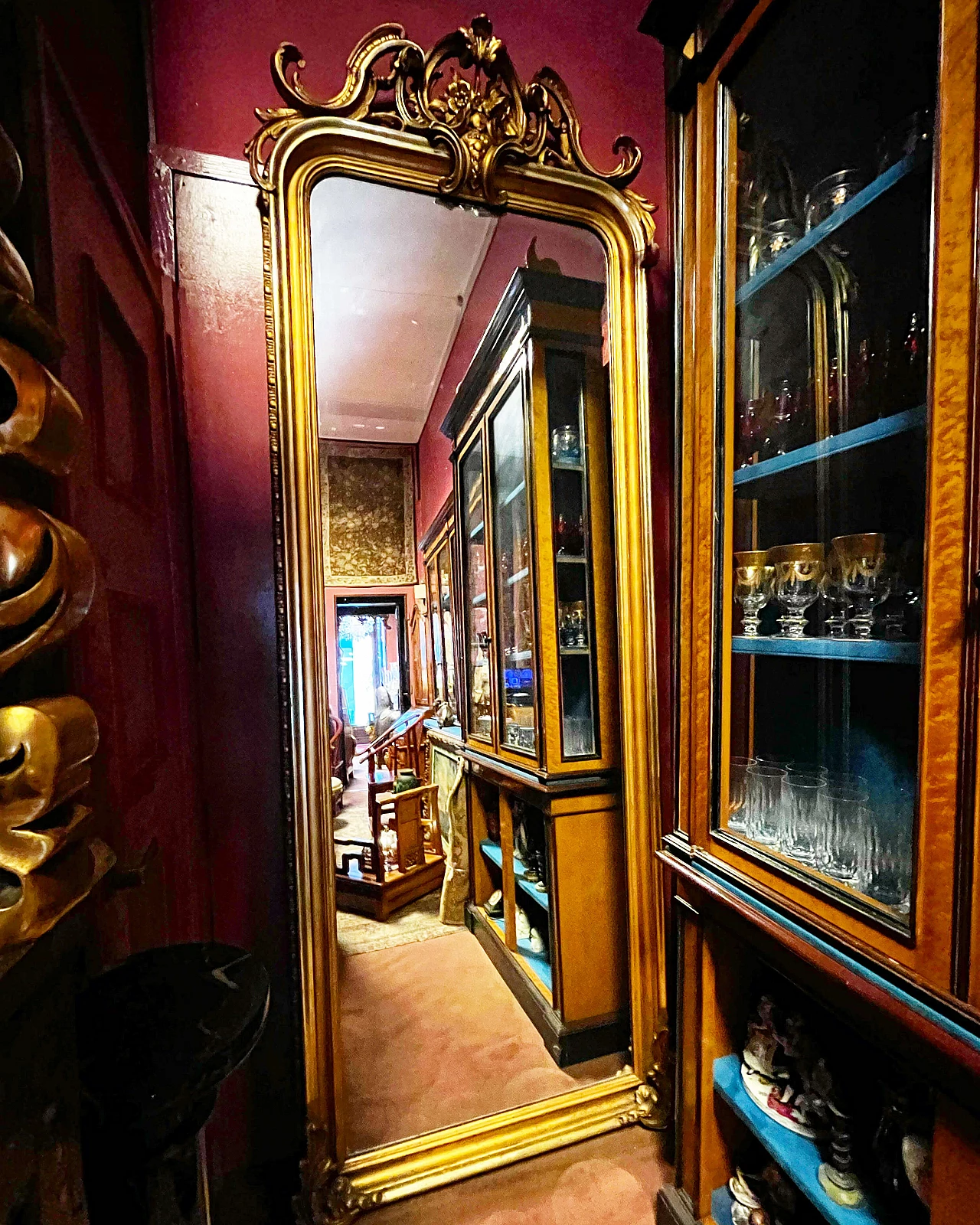 Specchio francese rettangolare in legno dorato, fine '800 1