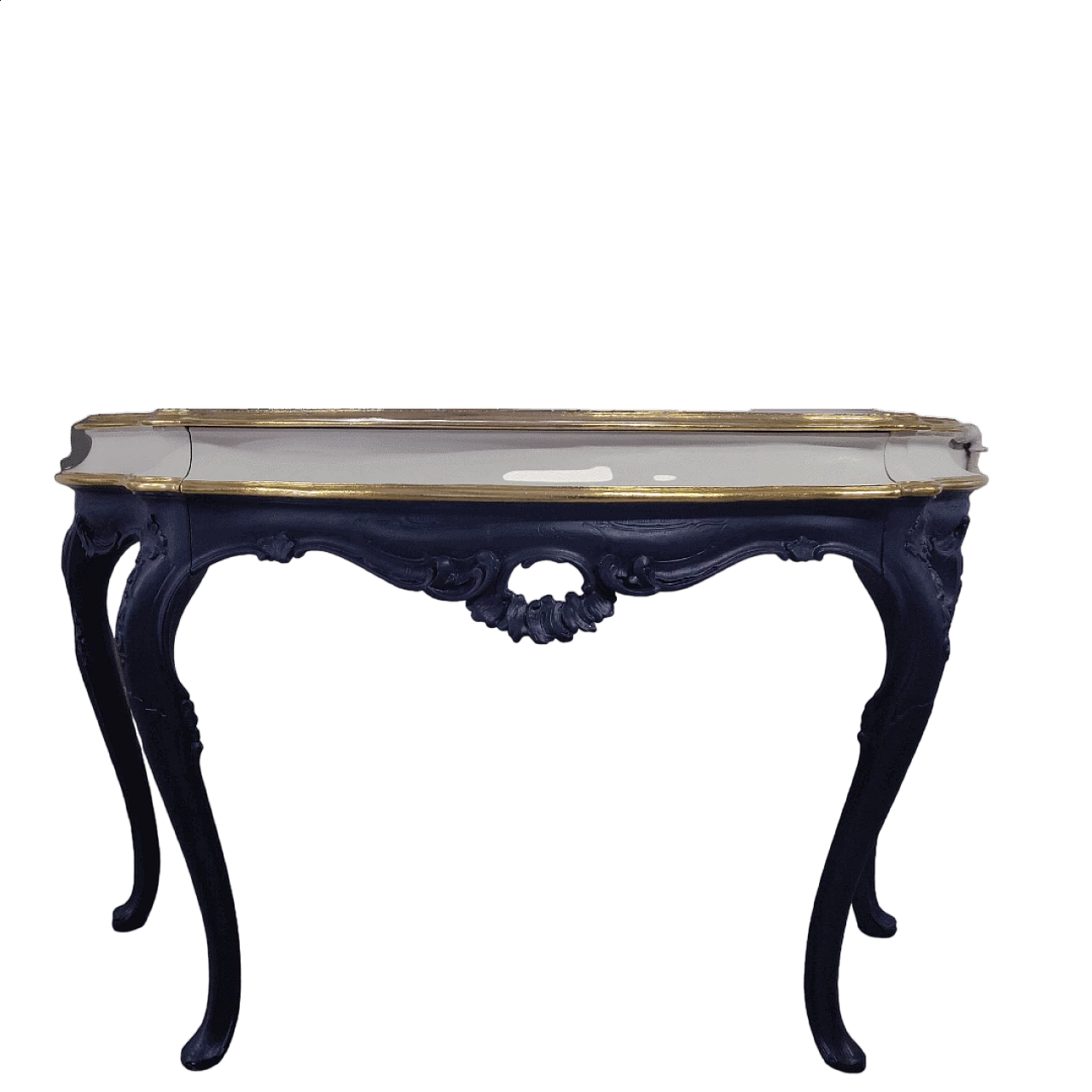 Consolle in legno blu, bianco e dorato con cassetto 8