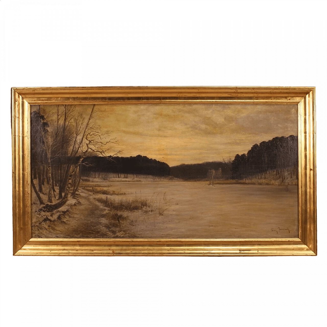 Franz Bombach, paesaggio con fiume, dipinto a olio su tela, inizio '900 16